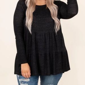 Black Chic Soul Long-sleeve Tiered Top